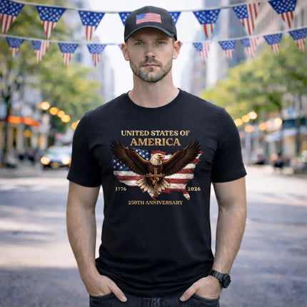 American Pride 250 Years T-Shirt Faith Eagle US Map 1776 2026