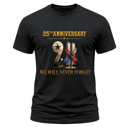 9/11 25th Anniversary Never Forget Twin Towers Patriot Day Memorial T-Shirt