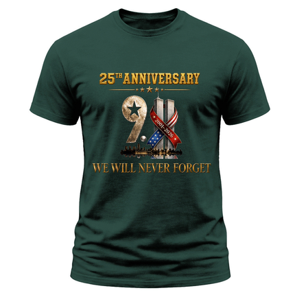 9/11 25th Anniversary Never Forget Twin Towers Patriot Day Memorial T-Shirt