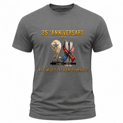 9/11 25th Anniversary Never Forget Twin Towers Patriot Day Memorial T-Shirt