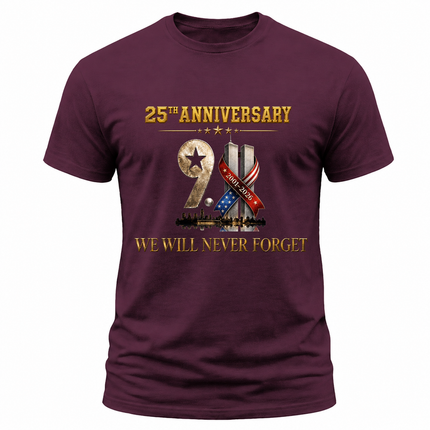 9/11 25th Anniversary Never Forget Twin Towers Patriot Day Memorial T-Shirt