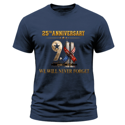 9/11 25th Anniversary Never Forget Twin Towers Patriot Day Memorial T-Shirt