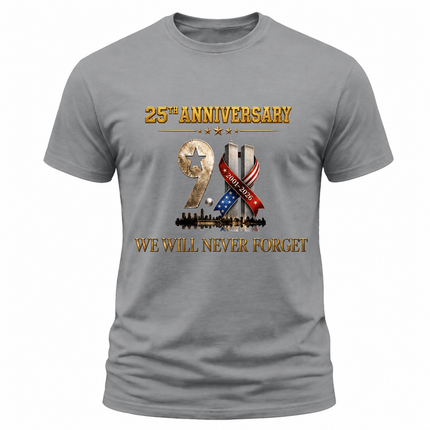 9/11 25th Anniversary Never Forget Twin Towers Patriot Day Memorial T-Shirt