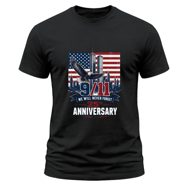 9/11 25th Anniversary Never Forget Bald Eagle American Flag Patriot Day T-Shirt