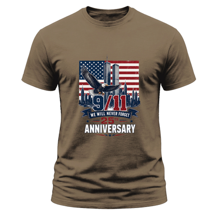 9/11 25th Anniversary Never Forget Bald Eagle American Flag Patriot Day T-Shirt
