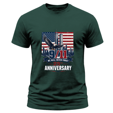 9/11 25th Anniversary Never Forget Bald Eagle American Flag Patriot Day T-Shirt