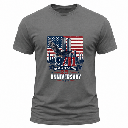 9/11 25th Anniversary Never Forget Bald Eagle American Flag Patriot Day T-Shirt