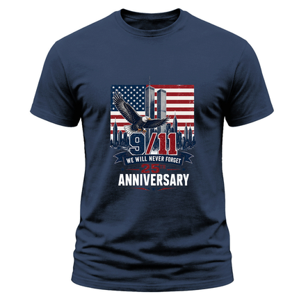 9/11 25th Anniversary Never Forget Bald Eagle American Flag Patriot Day T-Shirt