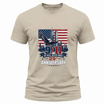 9/11 25th Anniversary Never Forget Bald Eagle American Flag Patriot Day T-Shirt