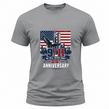 9/11 25th Anniversary Never Forget Bald Eagle American Flag Patriot Day T-Shirt
