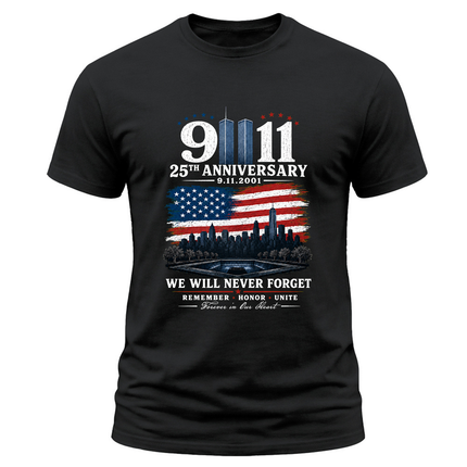 9/11 25th Anniversary Never Forget American Flag Memorial T-Shirt