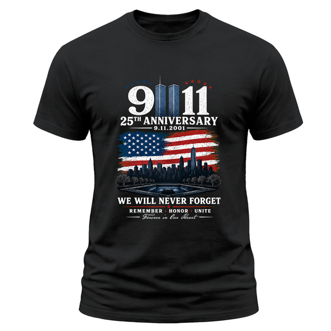 9/11 25th Anniversary Never Forget American Flag Memorial T-Shirt
