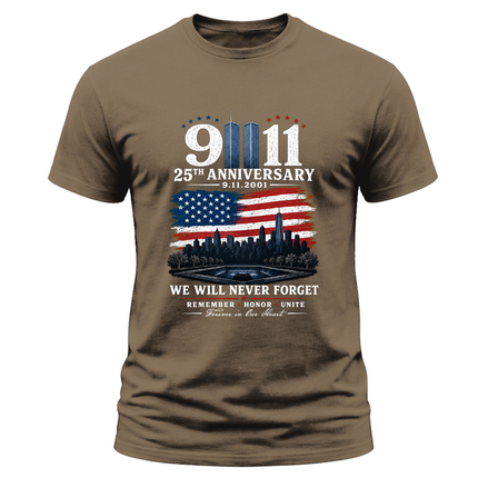 9/11 25th Anniversary Never Forget American Flag Memorial T-Shirt