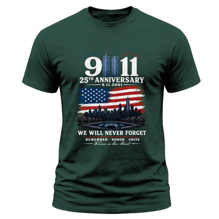 9/11 25th Anniversary Never Forget American Flag Memorial T-Shirt