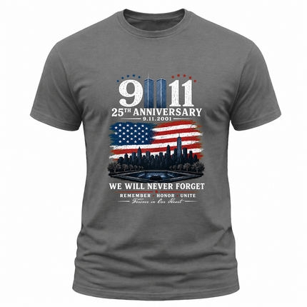 9/11 25th Anniversary Never Forget American Flag Memorial T-Shirt
