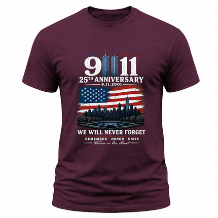 9/11 25th Anniversary Never Forget American Flag Memorial T-Shirt