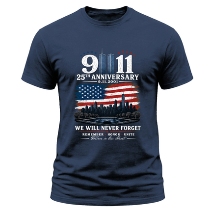 9/11 25th Anniversary Never Forget American Flag Memorial T-Shirt