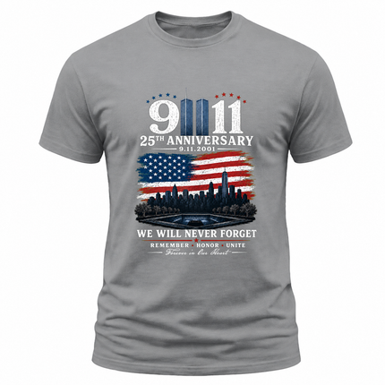 9/11 25th Anniversary Never Forget American Flag Memorial T-Shirt