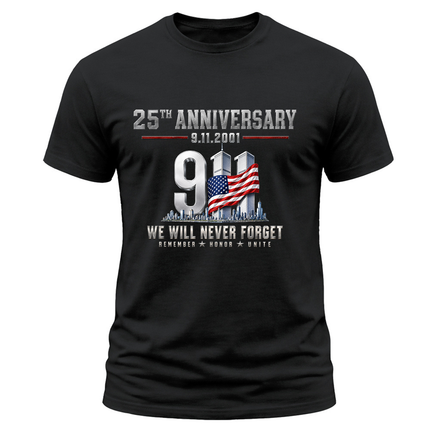 9/11 25th Anniversary Never Forget American Flag Patriot Day Memorial T-Shirt