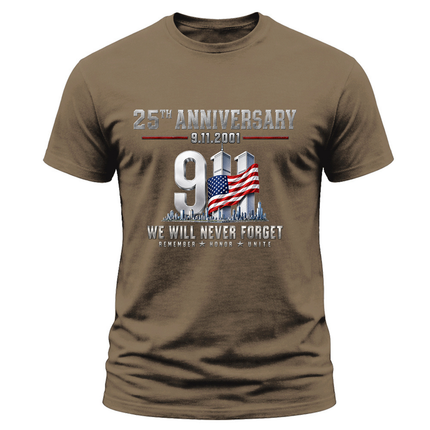 9/11 25th Anniversary Never Forget American Flag Patriot Day Memorial T-Shirt