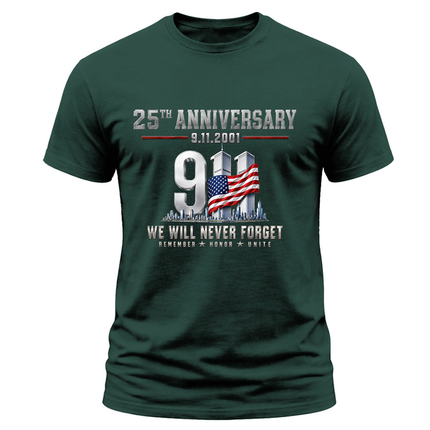 9/11 25th Anniversary Never Forget American Flag Patriot Day Memorial T-Shirt