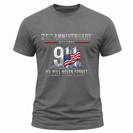 9/11 25th Anniversary Never Forget American Flag Patriot Day Memorial T-Shirt