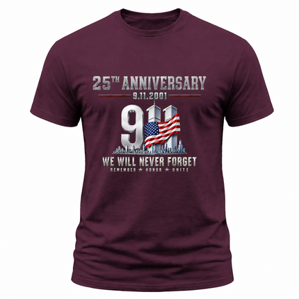 9/11 25th Anniversary Never Forget American Flag Patriot Day Memorial T-Shirt