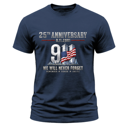 9/11 25th Anniversary Never Forget American Flag Patriot Day Memorial T-Shirt