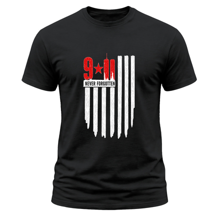 9/11 Never Forgotten Twin Towers American Flag Patriot Day Memorial T-Shirt