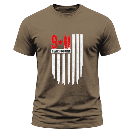 9/11 Never Forgotten Twin Towers American Flag Patriot Day Memorial T-Shirt