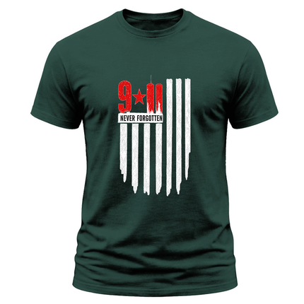 9/11 Never Forgotten Twin Towers American Flag Patriot Day Memorial T-Shirt