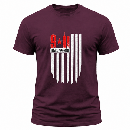 9/11 Never Forgotten Twin Towers American Flag Patriot Day Memorial T-Shirt
