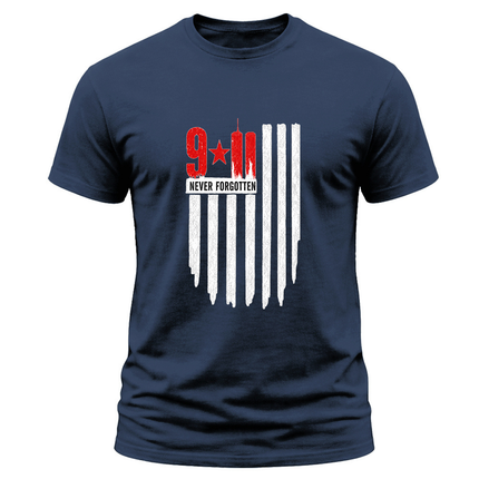 9/11 Never Forgotten Twin Towers American Flag Patriot Day Memorial T-Shirt