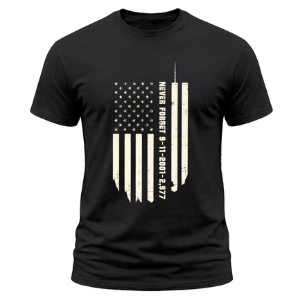 9/11 Never Forget Twin Towers American Flag Patriot Day Memorial T-Shirt