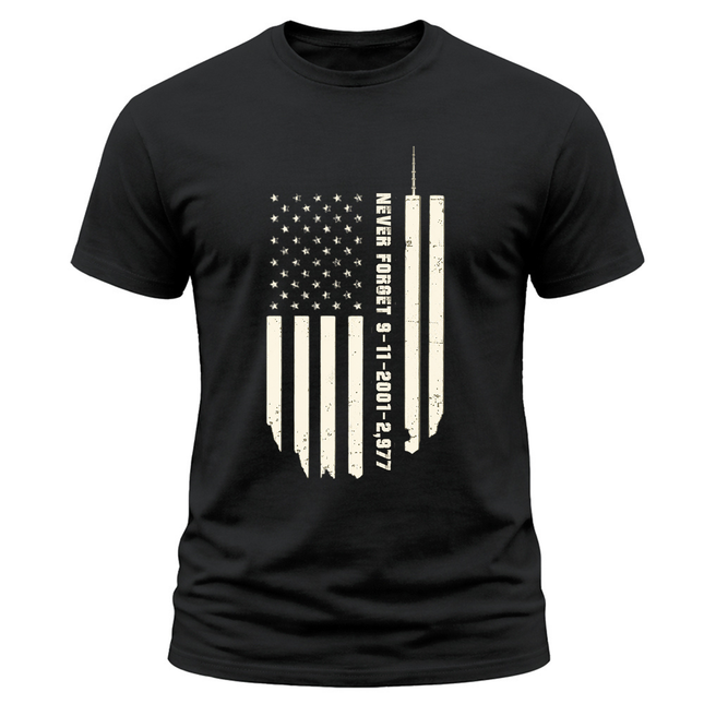 9/11 Never Forget Twin Towers American Flag Patriot Day Memorial T-Shirt