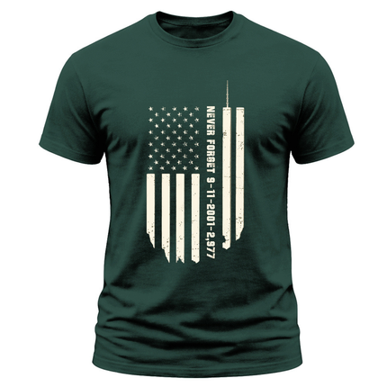 9/11 Never Forget Twin Towers American Flag Patriot Day Memorial T-Shirt