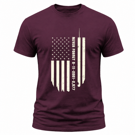 9/11 Never Forget Twin Towers American Flag Patriot Day Memorial T-Shirt