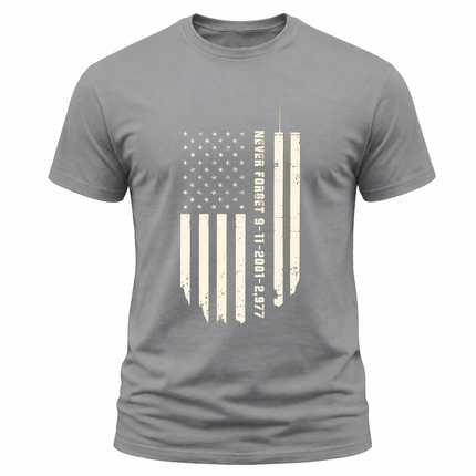 9/11 Never Forget Twin Towers American Flag Patriot Day Memorial T-Shirt