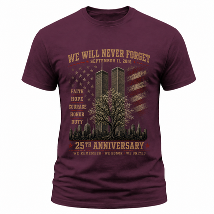 9/11 25th Anniversary Never Forget Faith Hope Courage Memorial T-Shirt