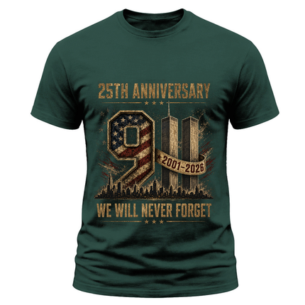 25th Anniversary Patriot Day 911 We Will Never Forget Memorial T-Shirt