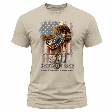 25th Anniversary Patriot Day 911 American Eagle Cross Never Forget Memorial T-Shirt