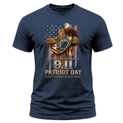 25th Anniversary Patriot Day 911 American Eagle Cross Never Forget Memorial T-Shirt