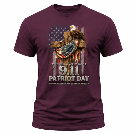 25th Anniversary Patriot Day 911 American Eagle Cross Never Forget Memorial T-Shirt