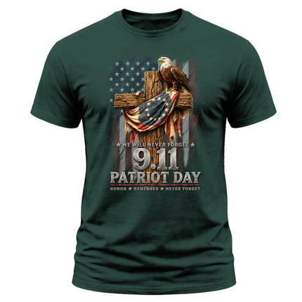 25th Anniversary Patriot Day 911 American Eagle Cross Never Forget Memorial T-Shirt