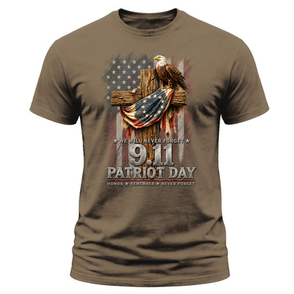 25th Anniversary Patriot Day 911 American Eagle Cross Never Forget Memorial T-Shirt