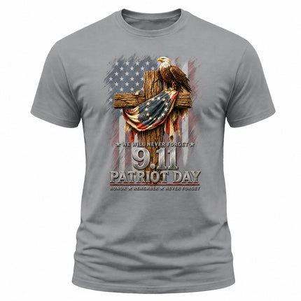 25th Anniversary Patriot Day 911 American Eagle Cross Never Forget Memorial T-Shirt