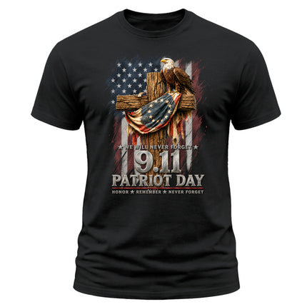 25th Anniversary Patriot Day 911 American Eagle Cross Never Forget Memorial T-Shirt