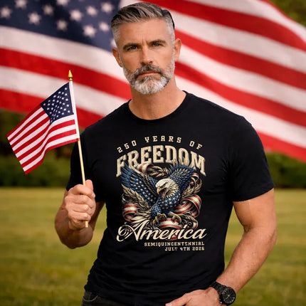 250 Years of Freedom Patriotic T-Shirt Semiquincentennial Eagle