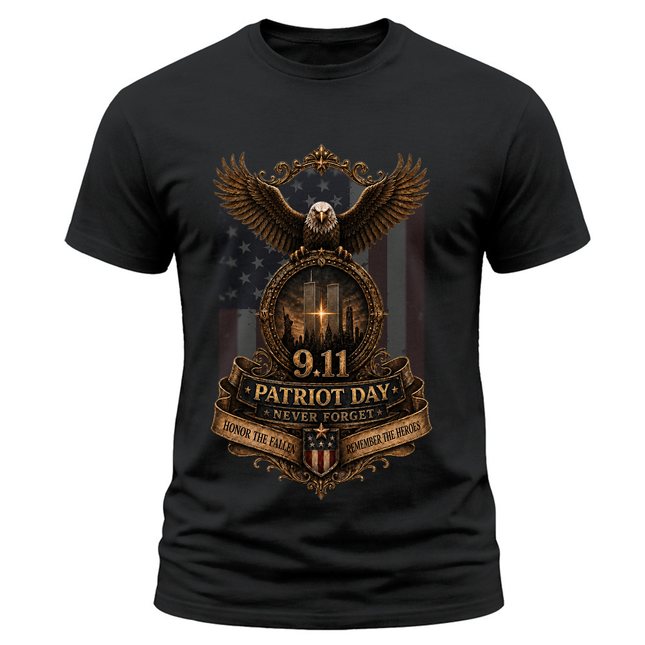 9/11 Patriot Day Never Forget Eagle Memorial American Flag T-Shirt