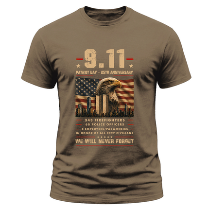 9/11 Patriot Day 25th Anniversary Never Forget First Responders Memorial T-Shirt